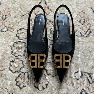 Balenciaga BB Velvet Knife Slingback Flats 37.5